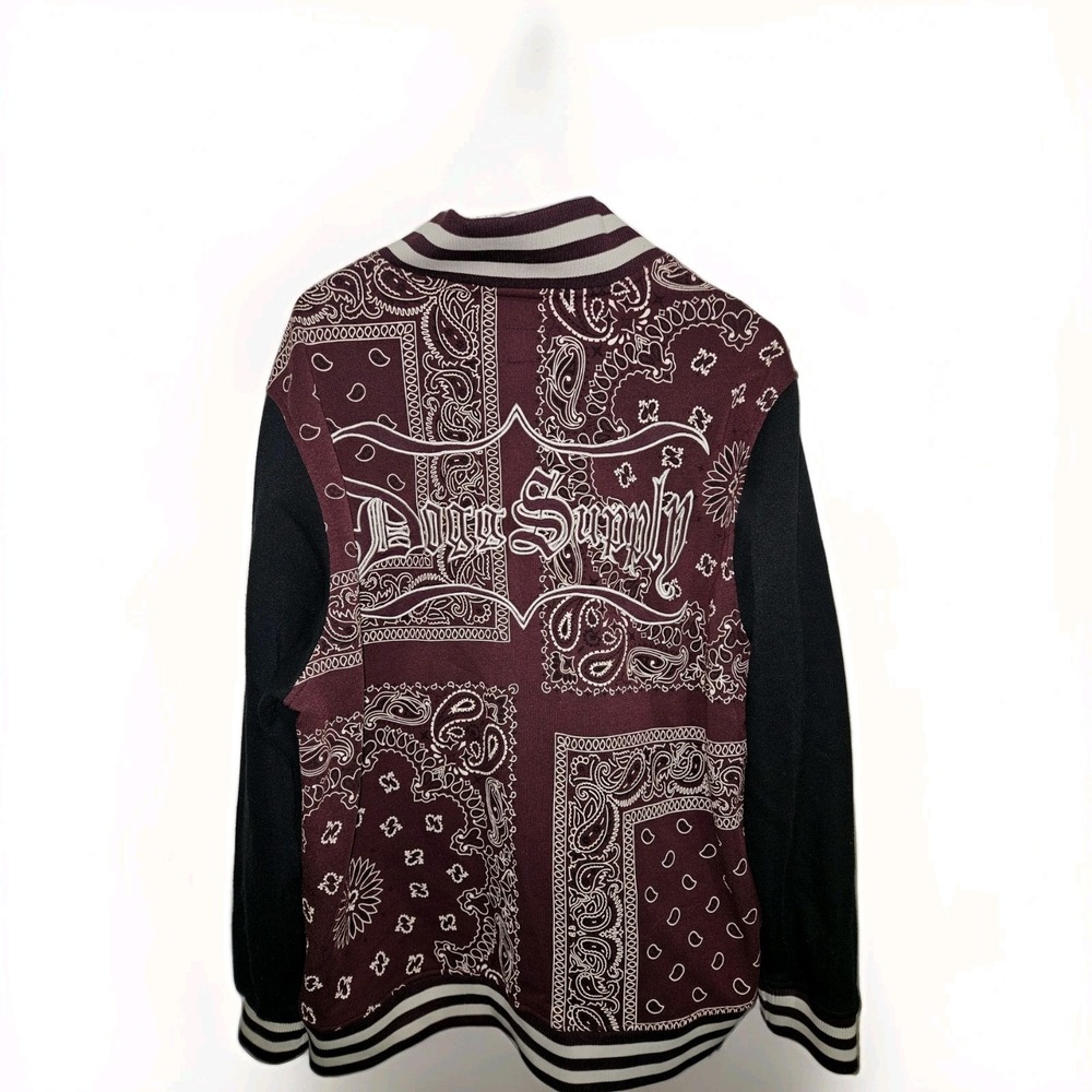 Dogg Supply by Snoop Dogg Varsity Jacket Mens XL Paisley Fleece Snaps Wine